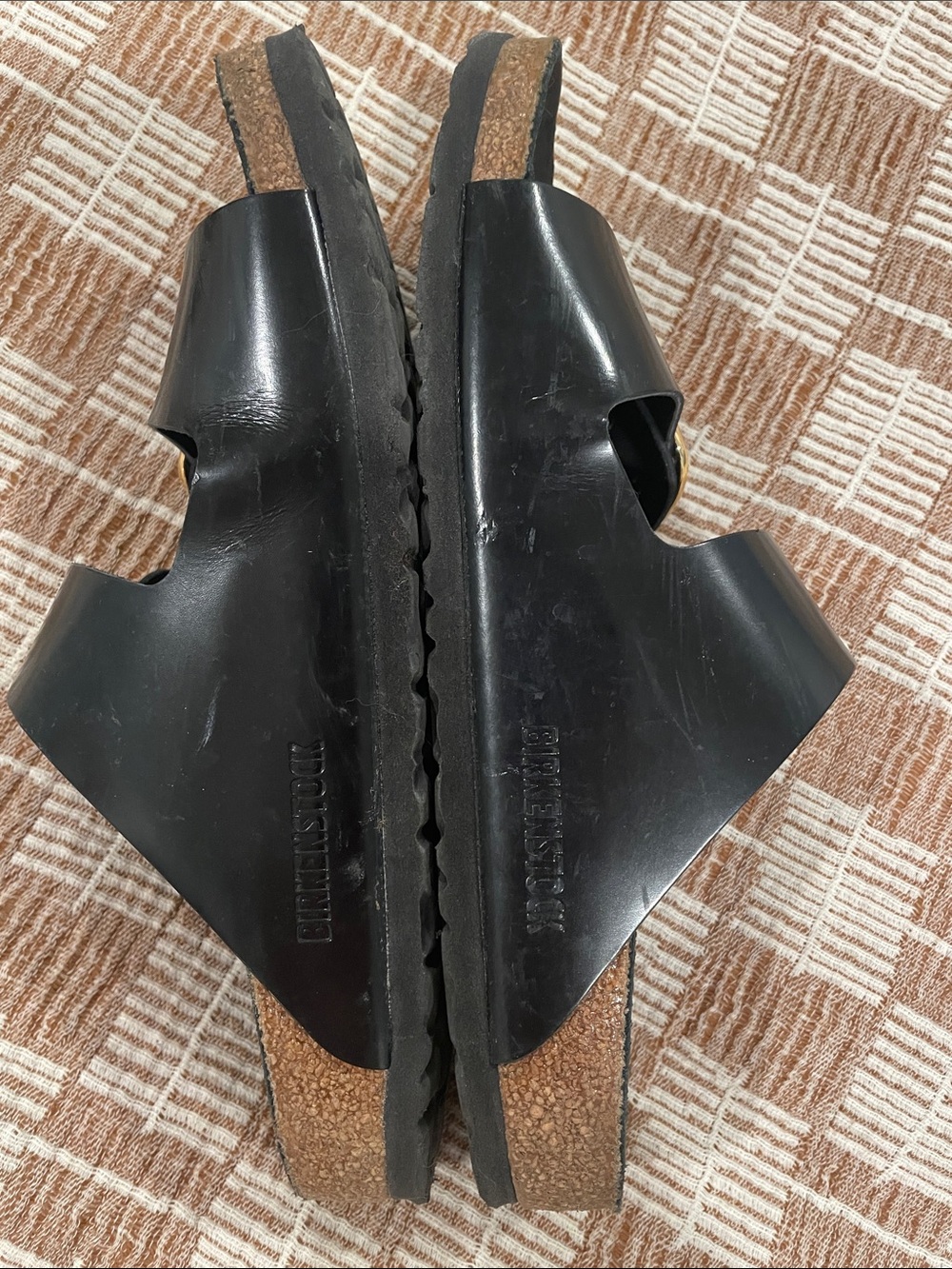 Birkenstock Black Arizona Glossy EVA Sandals with Gold Buckles - Picture 8 of 10